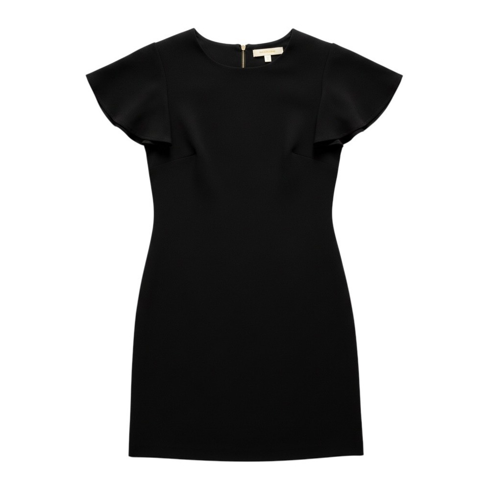 Calvin Klein Black Flutter Sleeve Mini Dress Gold Back Zip Women Small Cocktail